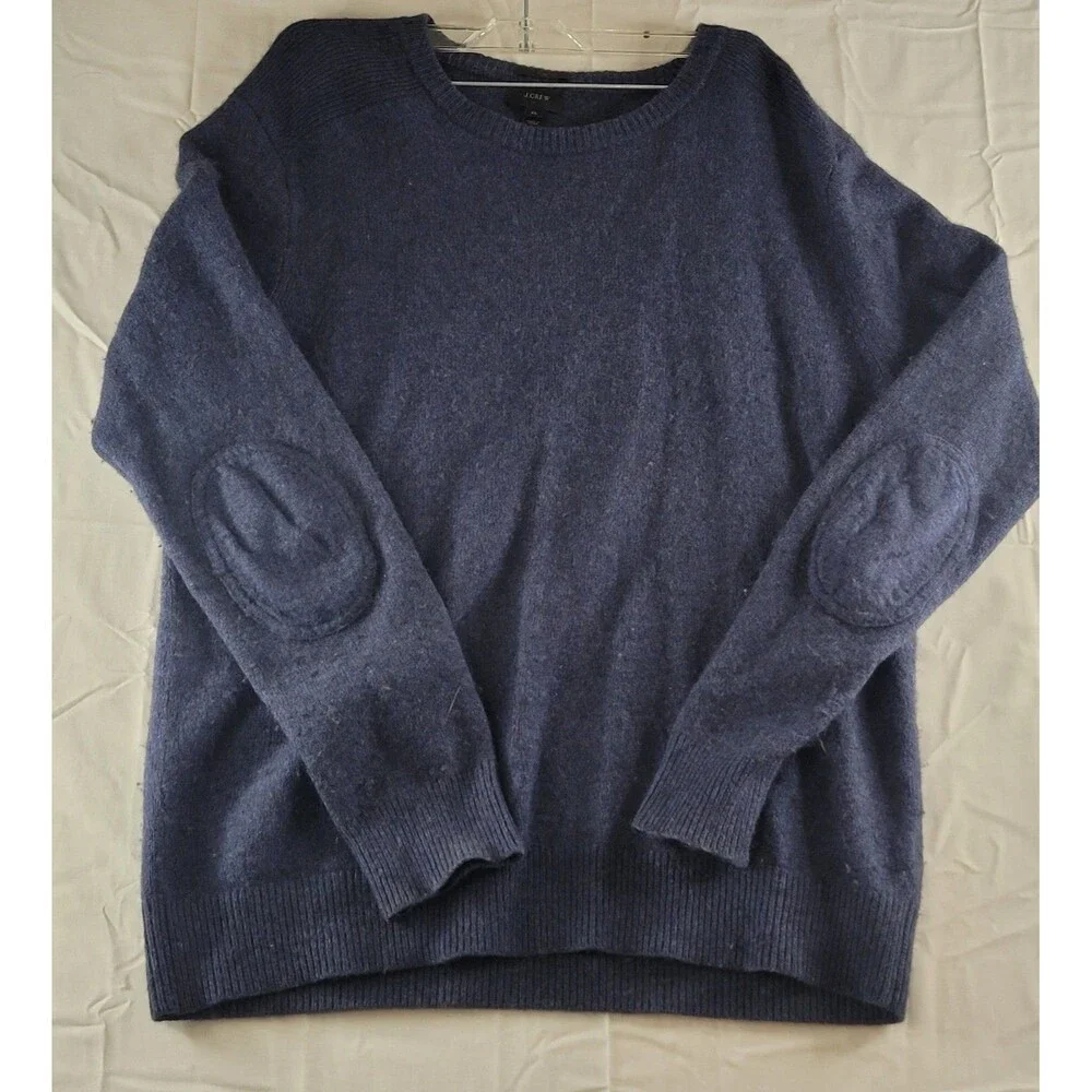 J. Crew Sweater Men XL Slim Blue Merino Wool Alpaca Blend Elbow Pads Grandpa